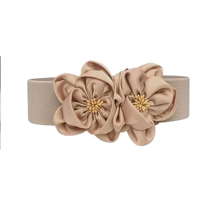 Elastic Wide Waist Belt with Large Floral Chiffon Bow - Stylish Stretchy Corset Belt for Dresses, Jeans, and Skirts