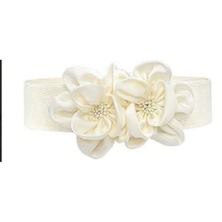 Elastic Wide Waist Belt with Large Floral Chiffon Bow - Stylish Stretchy Corset Belt for Dresses, Jeans, and Skirts