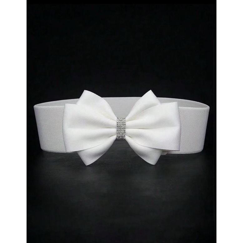 Elastic Wide Waist Belt with Large Floral Chiffon Bow