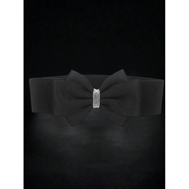 Elastic Wide Waist Belt with Large Floral Chiffon Bow