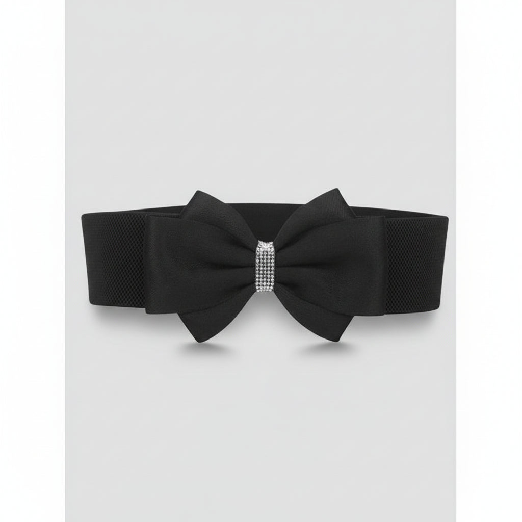 Elastic Wide Waist Belt with Large Floral Chiffon Bow