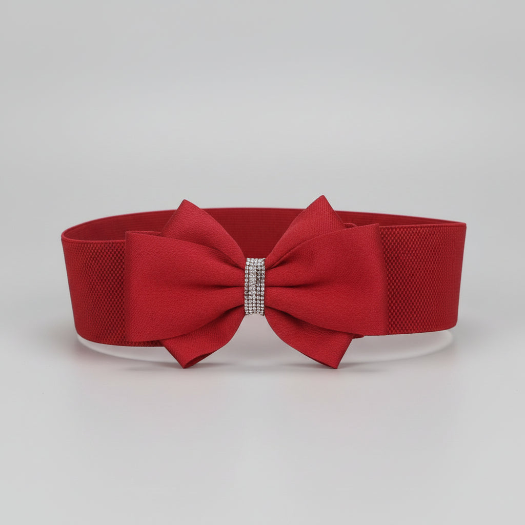 Elastic Wide Waist Belt with Large Floral Chiffon Bow