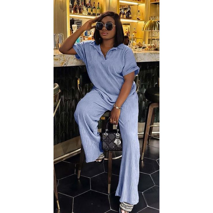 Pleated Shirt & Trousers Two Piece Sets Elegant Long Sleeve Shirts And High Waist Wide Leg Pants Suit