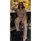 Pleated Shirt & Trousers Two Piece Sets Elegant Long Sleeve Shirts And High Waist Wide Leg Pants Suit