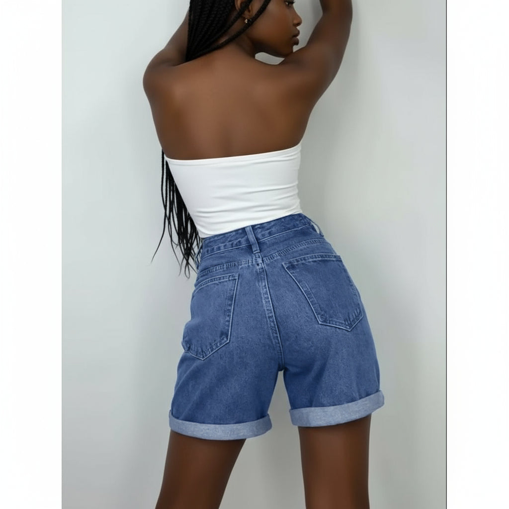 Ladies Denim Roll-Up Short Pants