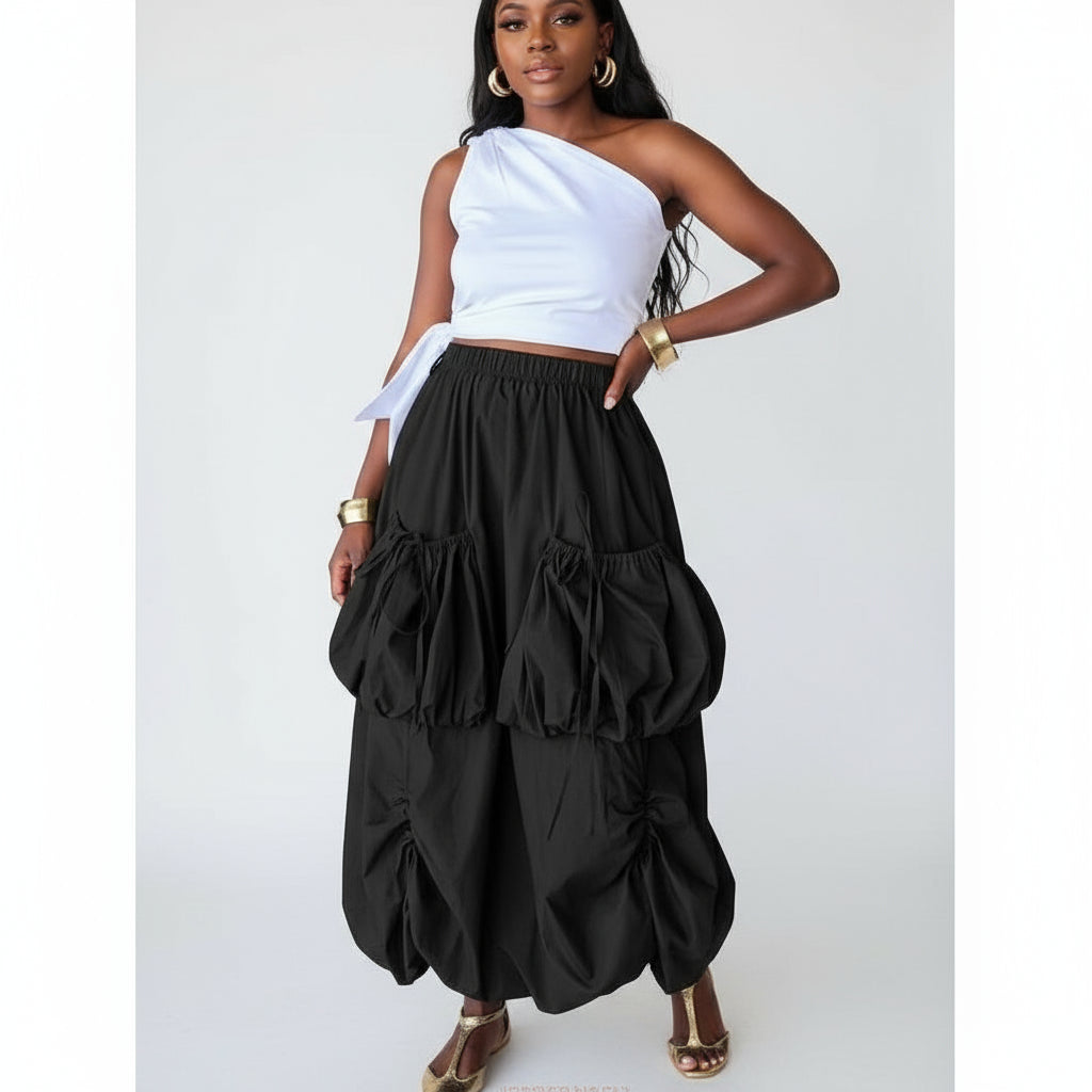 Cargo Hem Ruched Parachute Skirt