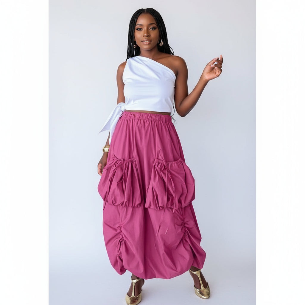 Cargo Hem Ruched Parachute Skirt