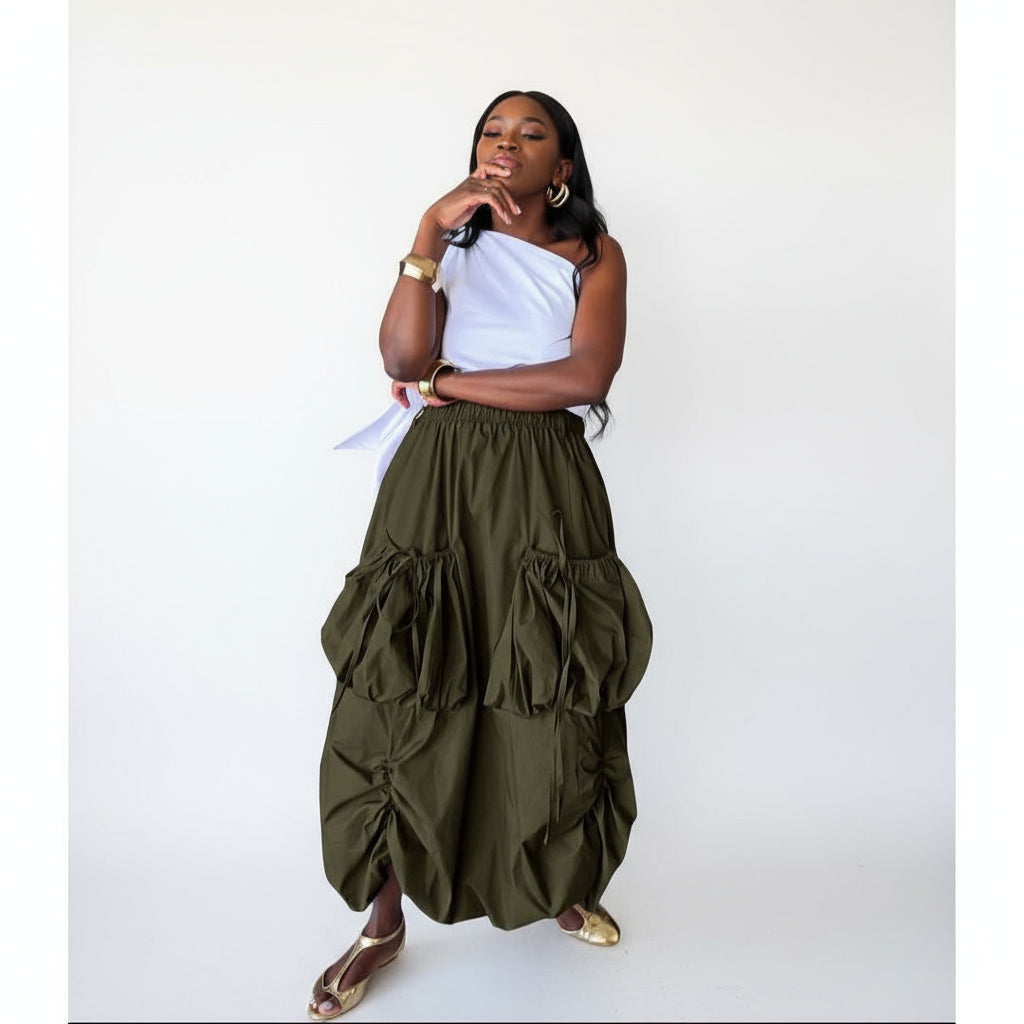 Cargo Hem Ruched Parachute Skirt