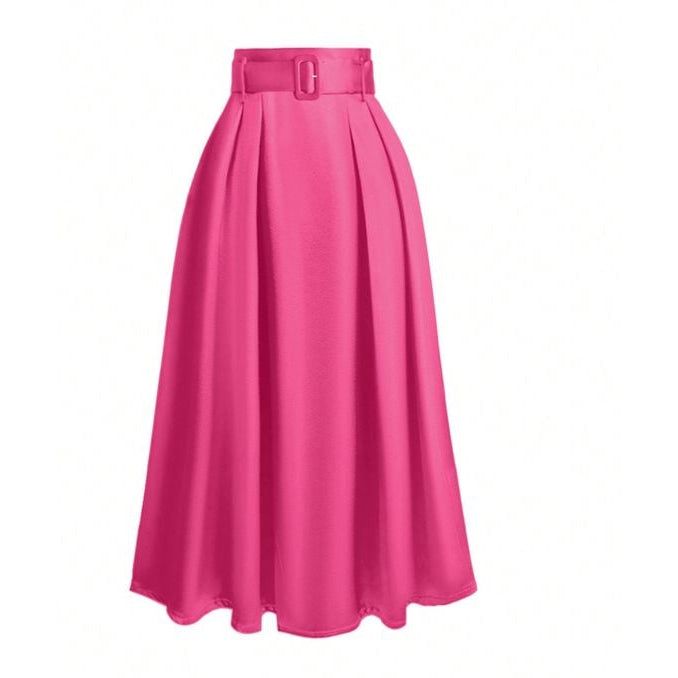 High waisted satin beltes umbrella skirt