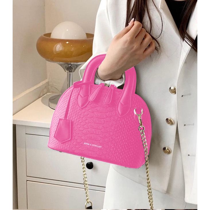 Mini Neon Snakeskin Embossed Chain Dome Bag