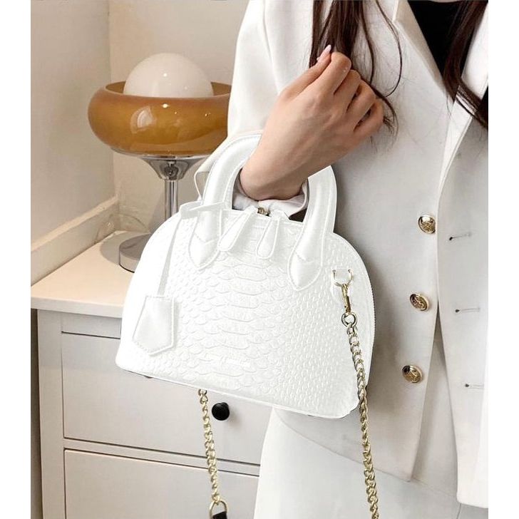 Mini Neon Snakeskin Embossed Chain Dome Bag