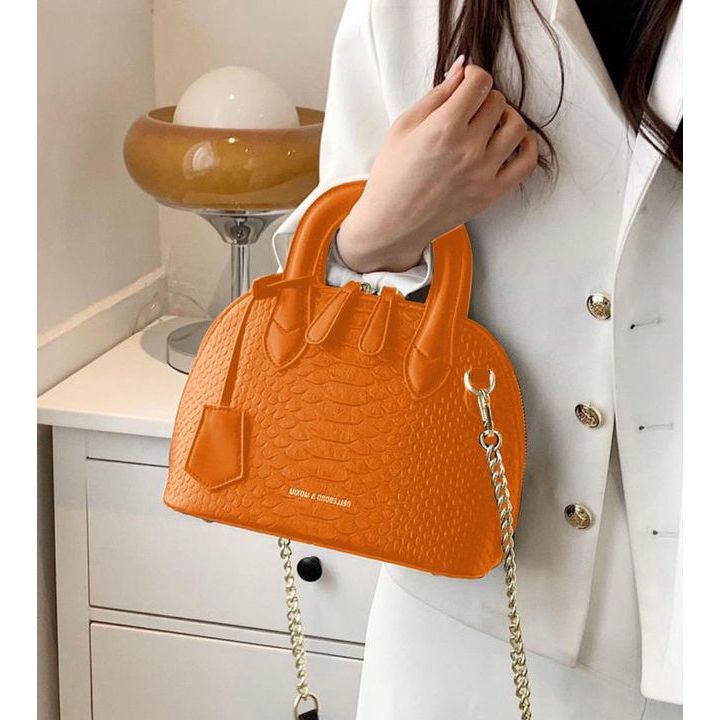 Mini Neon Snakeskin Embossed Chain Dome Bag