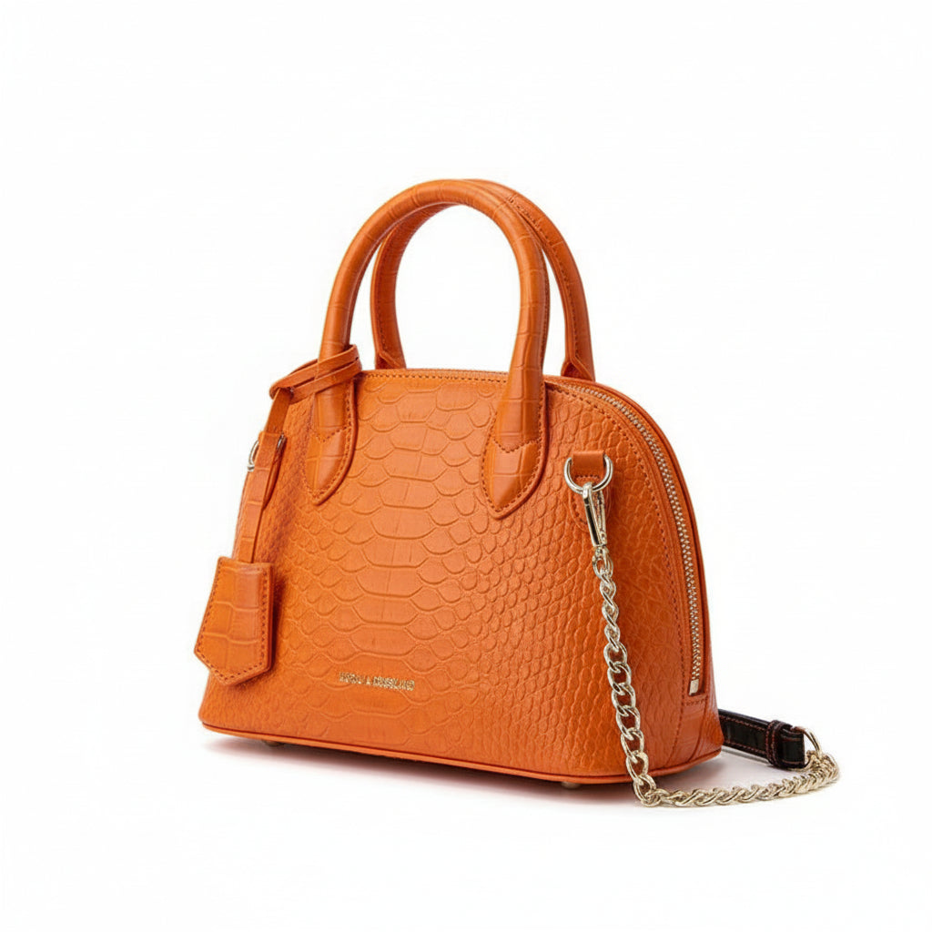 Mini Neon Snakeskin Embossed Chain Dome Bag