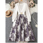 Plus Size Elegant Long Sleeve Embossed Print Patchwork Solid Color Adjustable Waist Dress