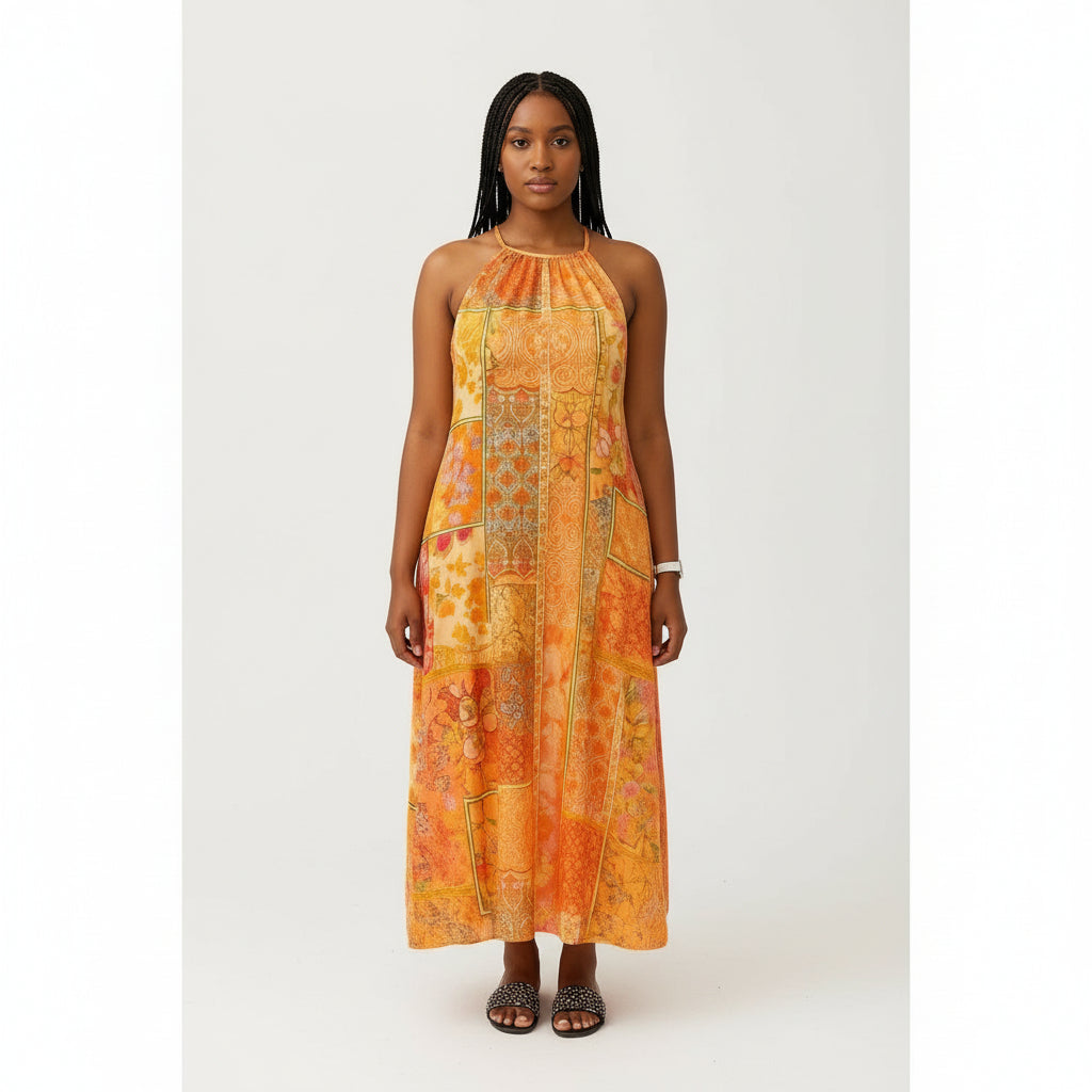 Summer Fashion Printed Neckless Sleeveless Dress.