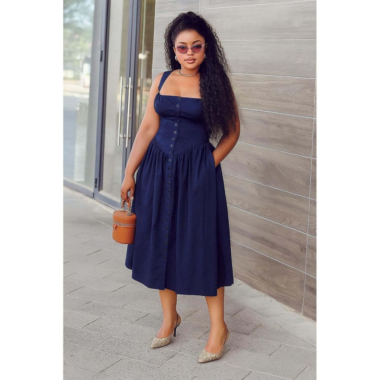 Front Button Corset Midi Dress.