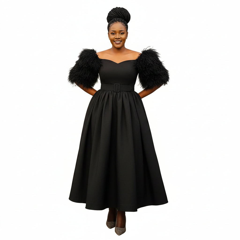 Flare Short Sleeve Round-Neck Belted Midi Dress