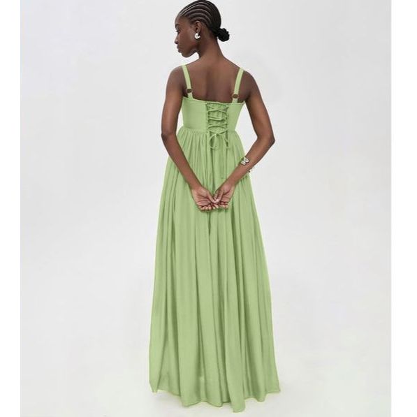 Sleeveless Spaghetti Straps Pleated Maxi Dress