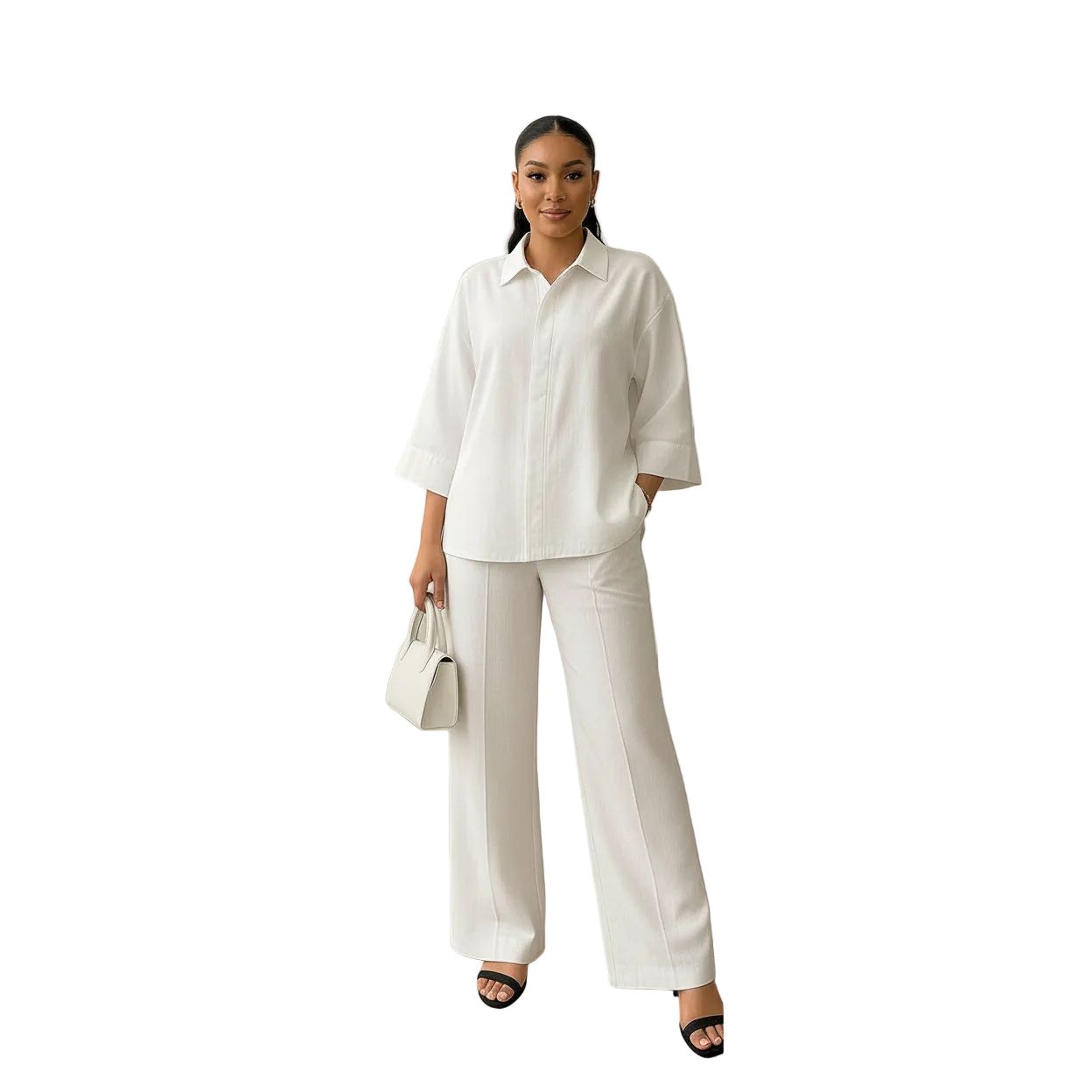 Buttoned 3/4 Sleeve Top with Palazzo Pants 2 Piece set.