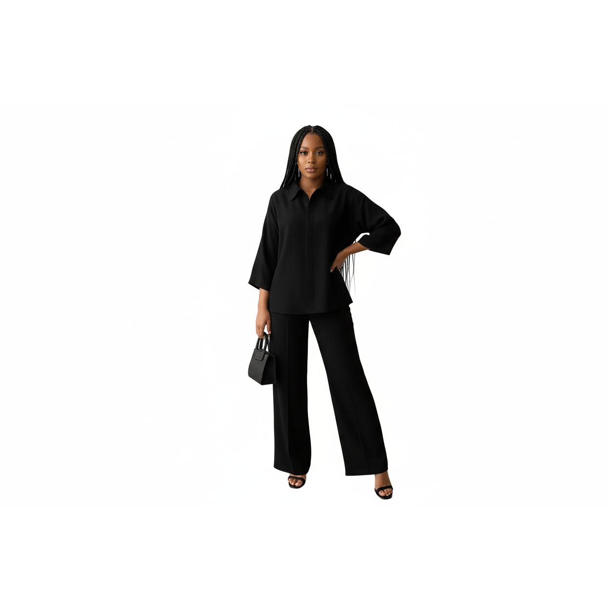 Buttoned 3/4 Sleeve Top with Palazzo Pants 2 Piece set.