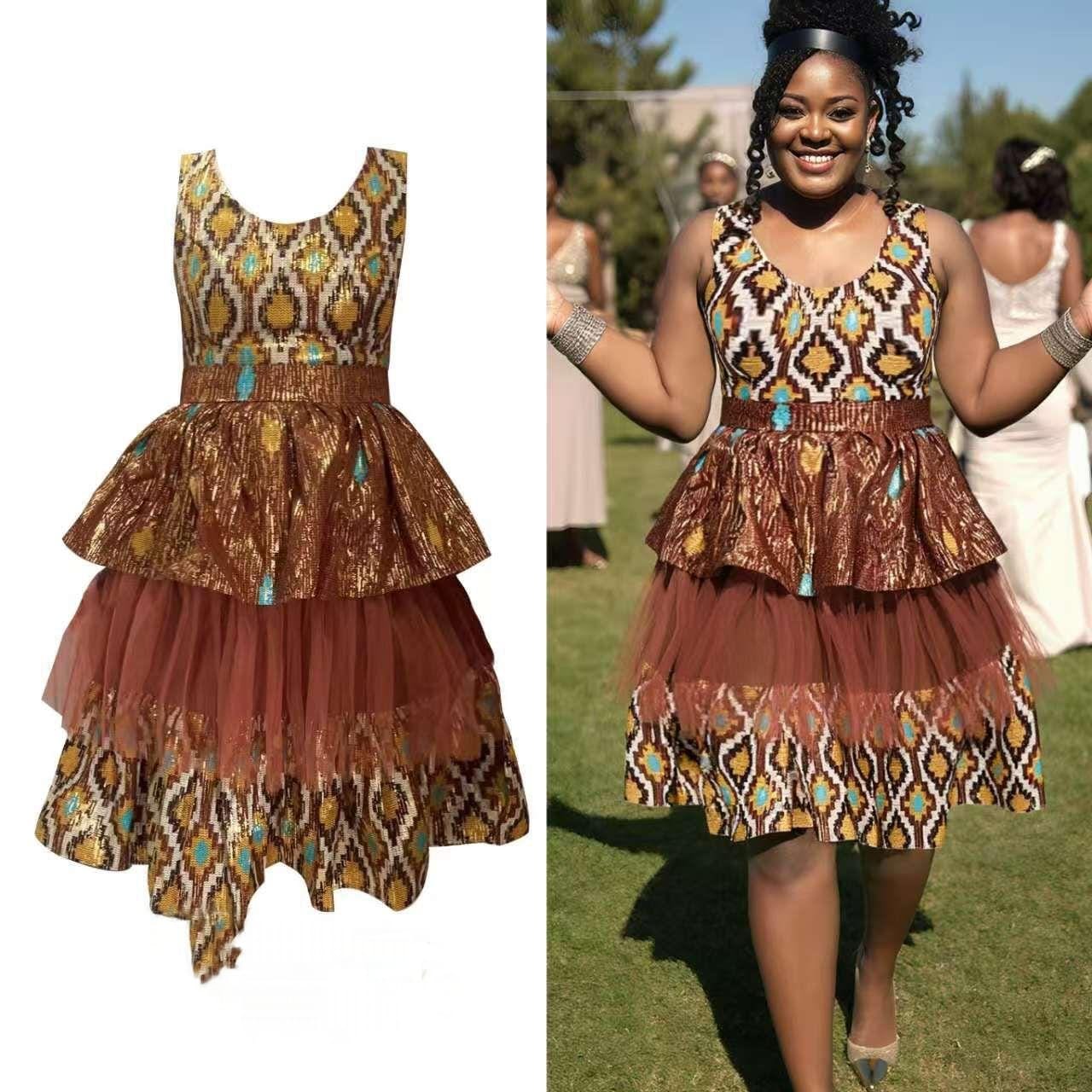 Sleeveless African Print Wedding Midi Dress