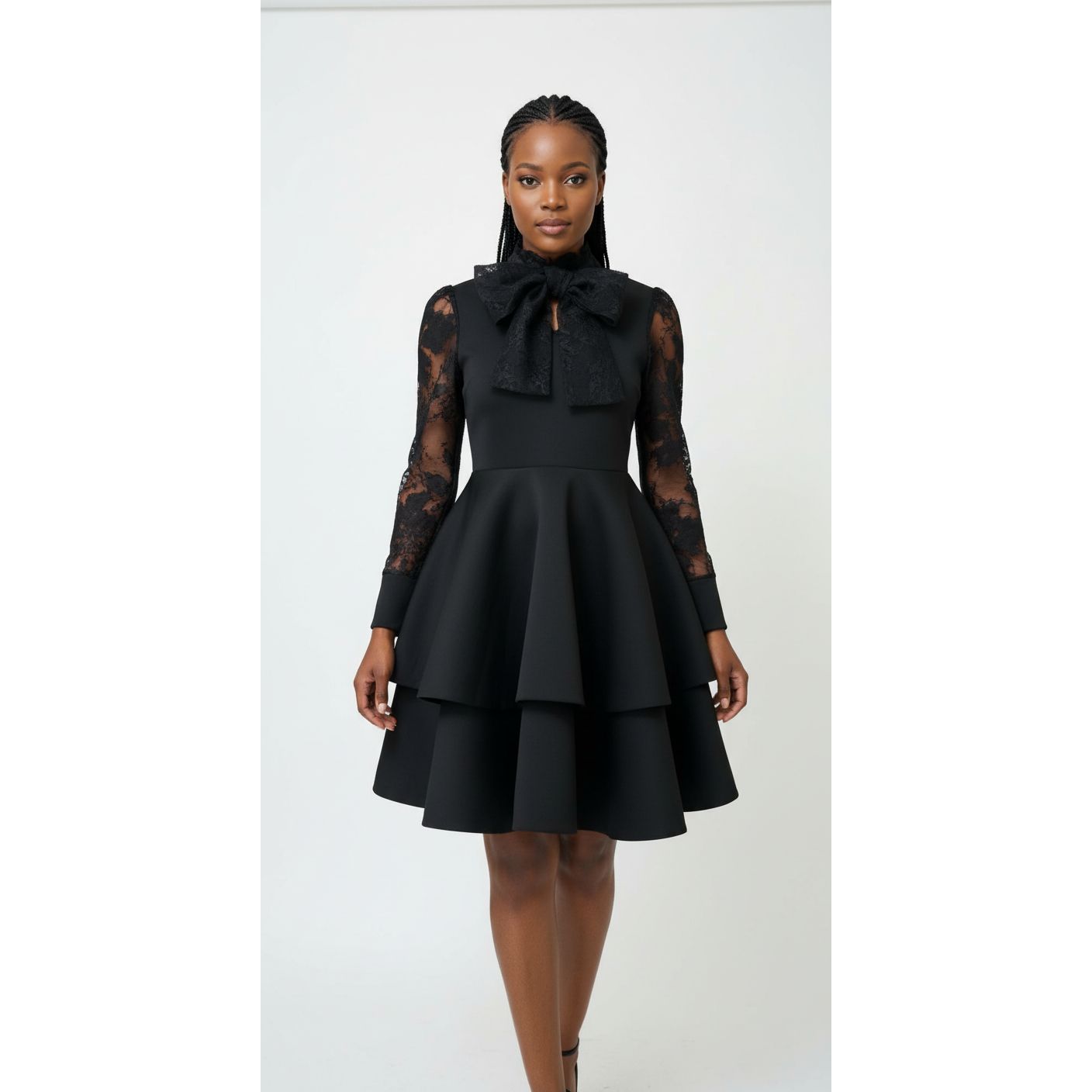 Elegant Big Bow Neck Design Knee Length Dress