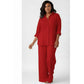 Plus Size Long Sleeve Shirt and Wide Long Pants Set