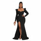Puff Sleeve Side Draped Split Thigh Mermaid Hem Formal Dress