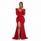 Puff Sleeve Side Draped Split Thigh Mermaid Hem Formal Dress