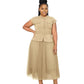 Plus Size Elegant Classic Pleated A-Line Skirt & Blouse 2 Piece Set