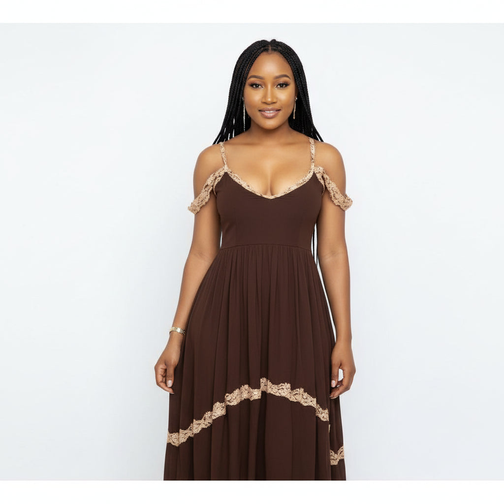 V-neck Thin Strap Elegant Solid Maxi Dress