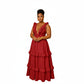 Deep V-neck Sleeveless Ruffle Maxi Dress