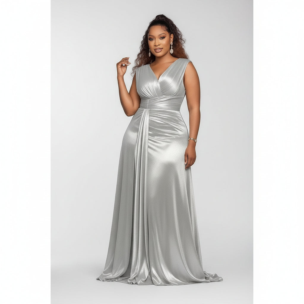 Sleeveless  Slit long wedding wear dress