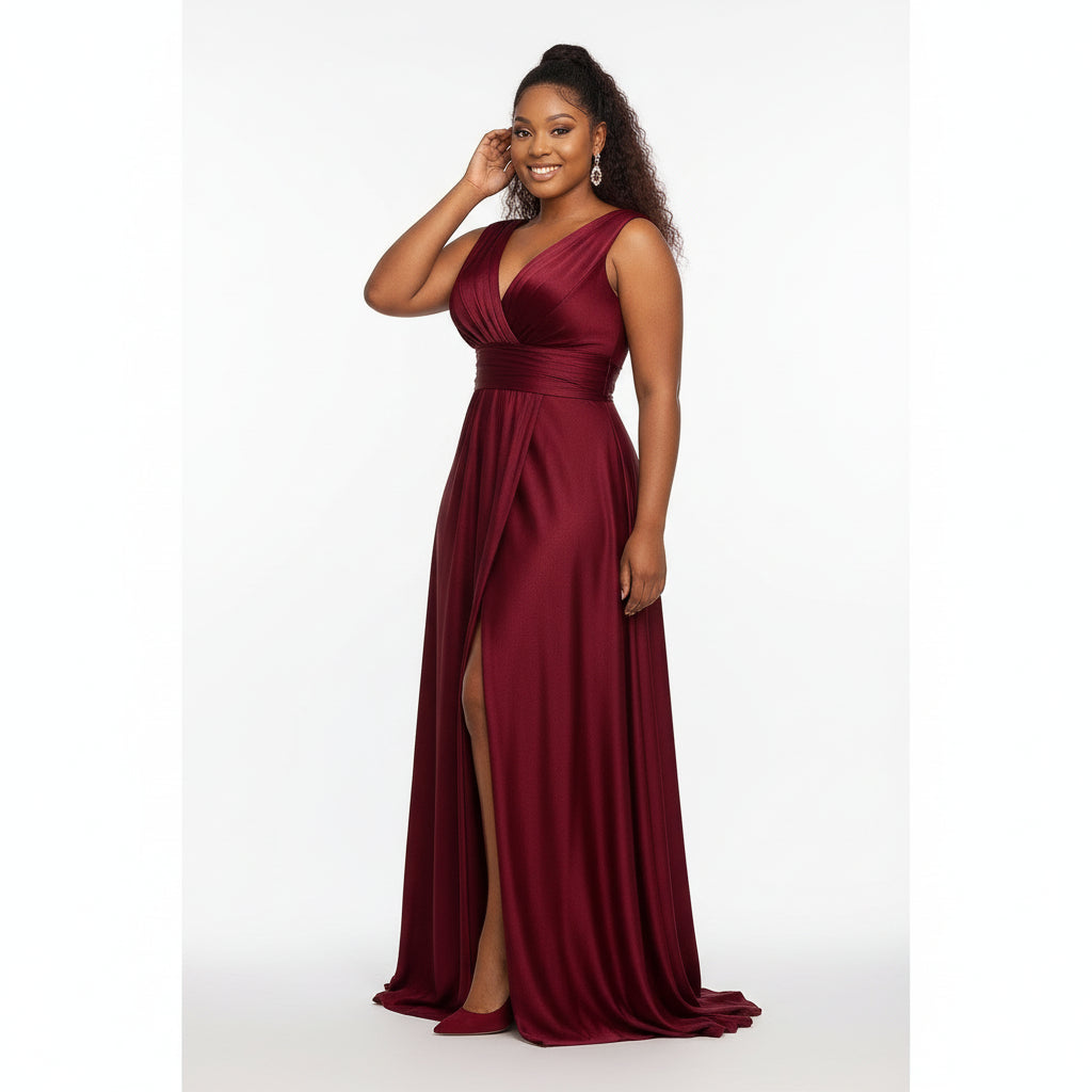 Sleeveless  Slit long wedding wear dress