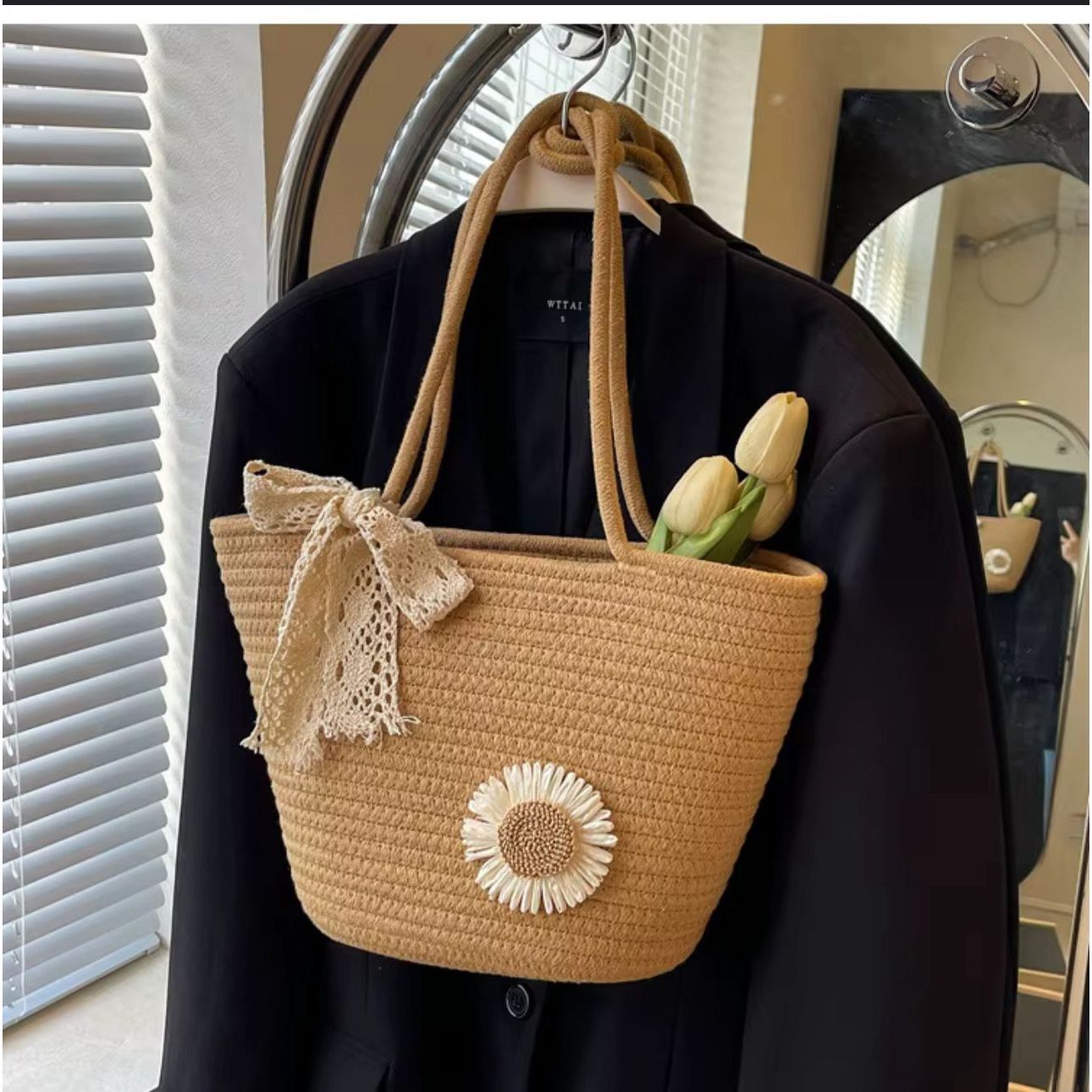 Large Capacity Handmade Woven Tote Bag Outdoor