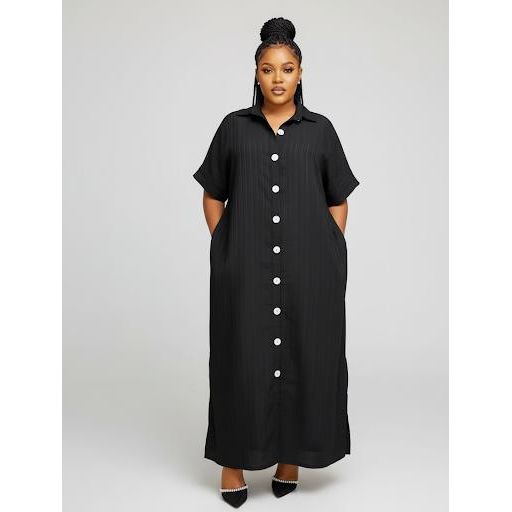Plus Size Front Buttoned Maxi Shirt Dress