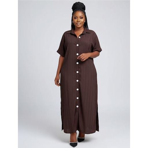 Plus Size Front Buttoned Maxi Shirt Dress