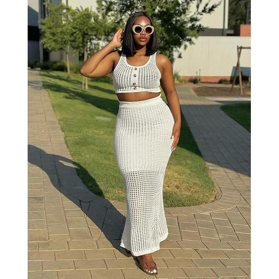 Mesh See-Through Crop Top and Long Skirt Set