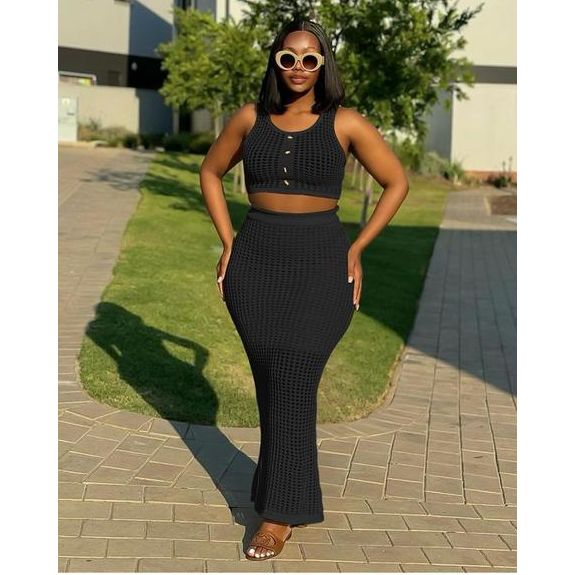 Mesh See-Through Crop Top and Long Skirt Set