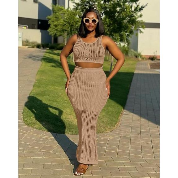 Mesh See-Through Crop Top and Long Skirt Set