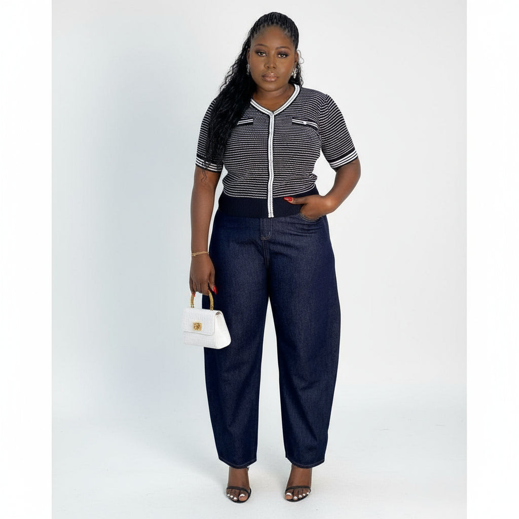 Pocket Loose Wide Leg Casual Stretchy Knit Apple Bottom Denim Jeans