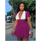 White Turn-Down Collar With Deep V-Neck Pleated Mini Dress.