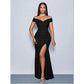 Plain Color Off Shoulder Twist Ruched Slit To Thigh Elegant Dress