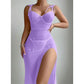 Split Leg  Underwear with Thong Maxi Lingerie Dress  2 Piece Set