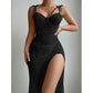 Split Leg  Underwear with Thong Maxi Lingerie Dress  2 Piece Set