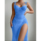 Split Leg  Underwear with Thong Maxi Lingerie Dress  2 Piece Set