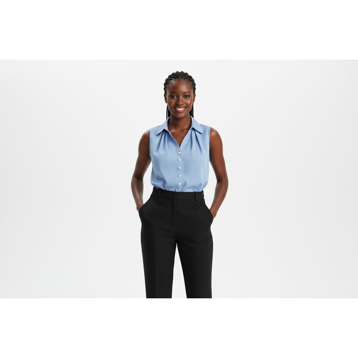 Plain Colour Button Detail Sleeveless Blouse