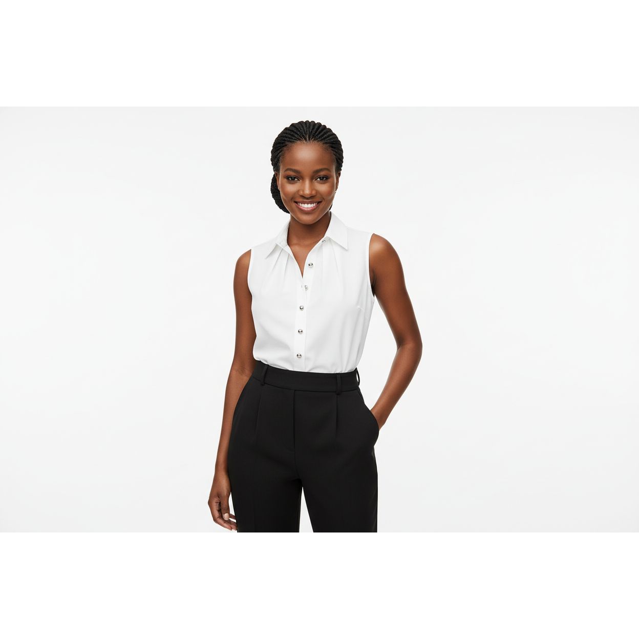 Plain Colour Button Detail Sleeveless Blouse
