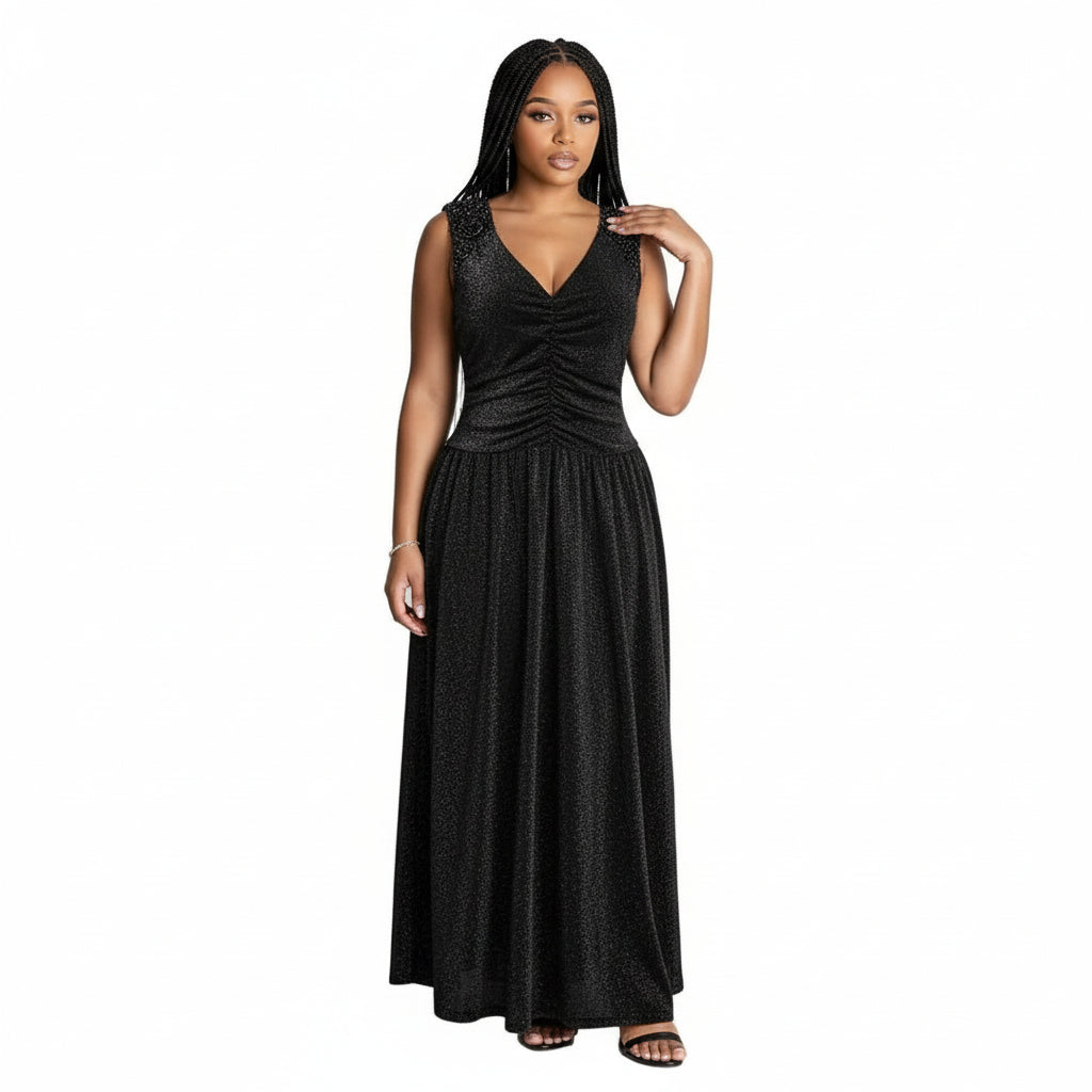 NEWYORKLISTED STYLE COLLECTION Sleeveless Pleated Maxi Dress for Elegant Day-to-Night Style