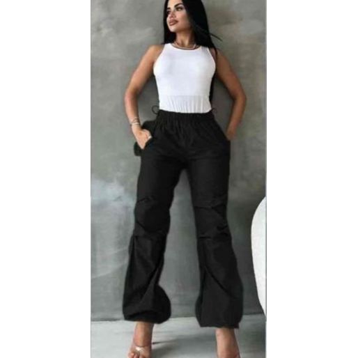 Casual Side Drawstring Waist Parachute Cargo Pants
